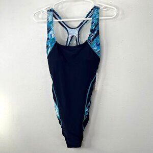 One Piece Swimsuit Bathing Suit M Women Blue Racerback Molded Cups NWT